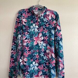 Emerald 18 Shirt Women's XL Multicolor Floral Stretch Collar 1/4 Zip Long Sleeve